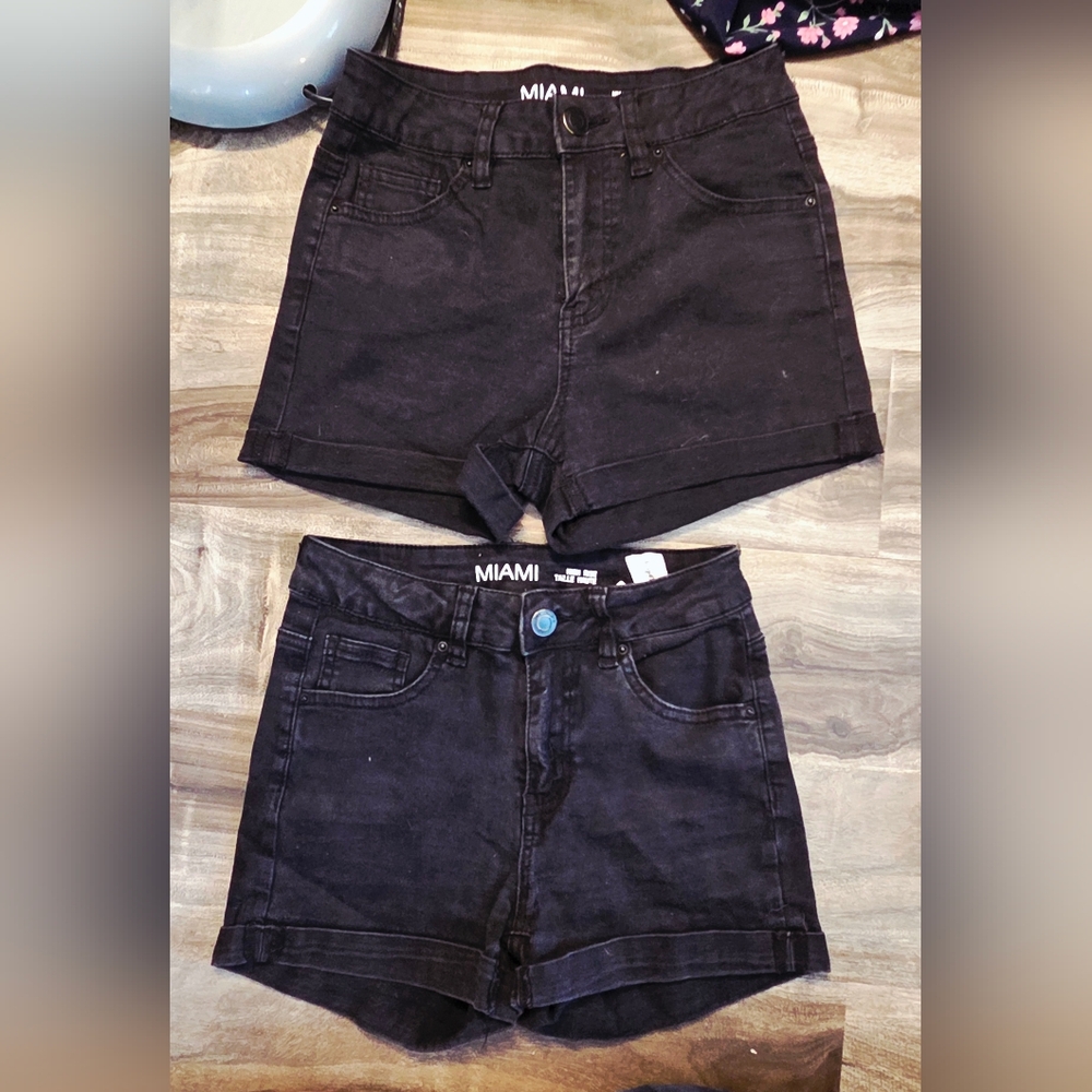 Miami Black Jean Shorts High-Waisted Cuffed Hem